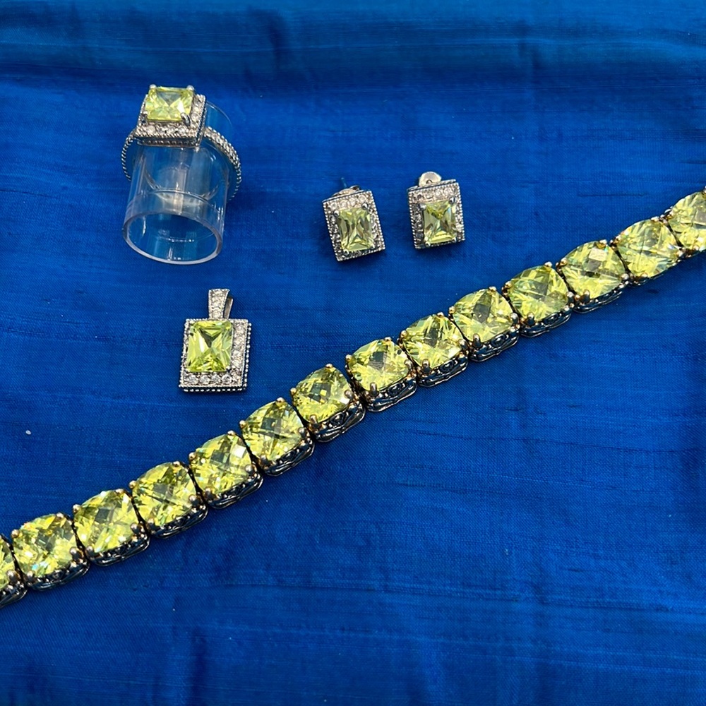 Peridot bracelet, ring, earring and pendant  set Costume